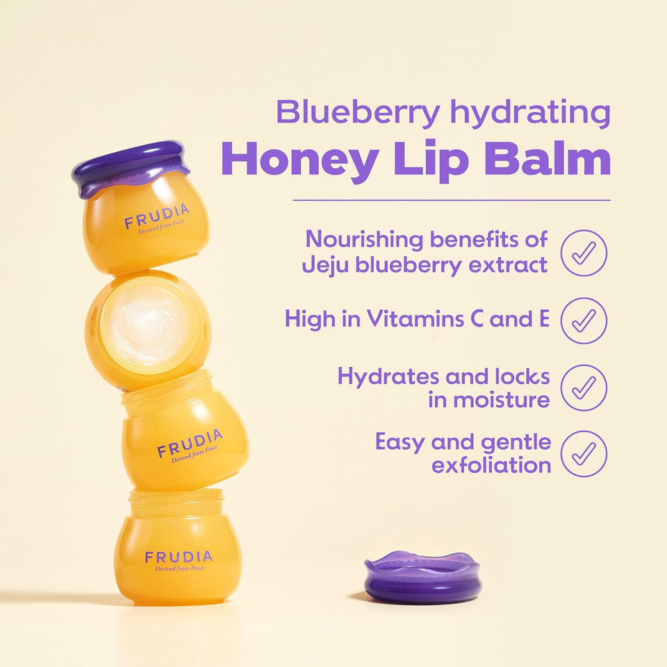 Frudia Pomegranate Honey Lip Balm, Lip Plumping, Hydrating, & Translucent Red Tinted 3-In-1 Korean Lip Balm Made With Pomegranate Extracts For Dry & Pale Lips