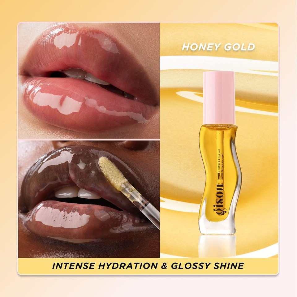 Gisou Honey Infused Hydrating Lip Oil, Nourishing Moisturizer For Dry Lips, High Shine, Smooth Finish, Clear Golden Glow, Fresh Honey Scent, 8Ml