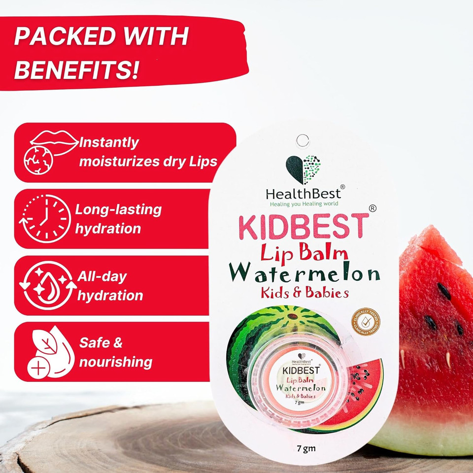 Kidbest Lip Balm For Kids, Extra Nourishing, Soothing Lips, Tear, Paraben, Sls Free, Watermelon Flavor, 7Gm, Peach
