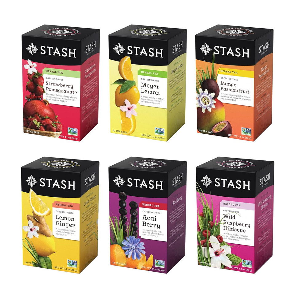 Stash Tea Fruity Herbal Tea 6 Flavor Tea Sampler, 6 Boxes With 18-20 Tea Bags Each18-20 Count (Pack Of 6)