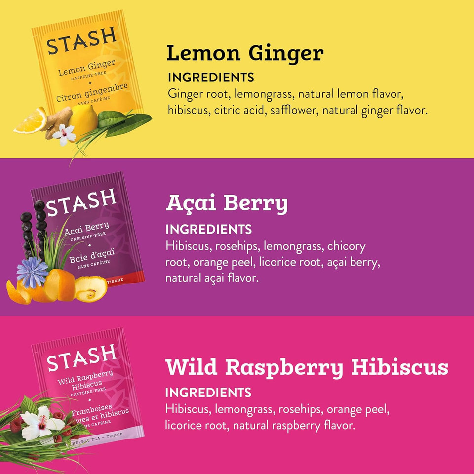 Stash Tea Fruity Herbal Tea 6 Flavor Tea Sampler, 6 Boxes With 18-20 Tea Bags Each18-20 Count (Pack Of 6)