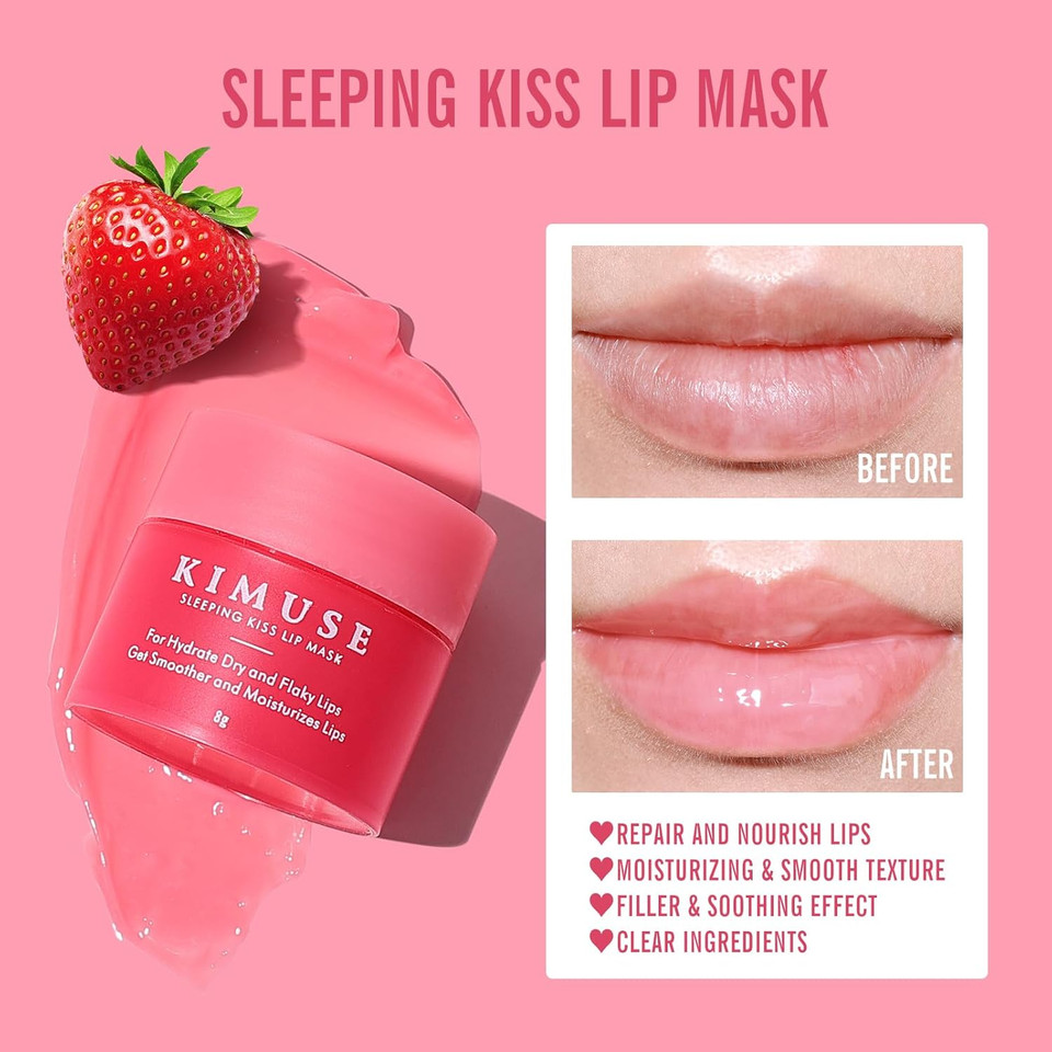 Kimuse Lip Mask Set, 4Pcs Lip Sleeping Mask Overnight Treatment Lip Care Products, Moisturize & Nourish, Cracked Dry Lips, Intense Hydration With Shea Butter (Set)