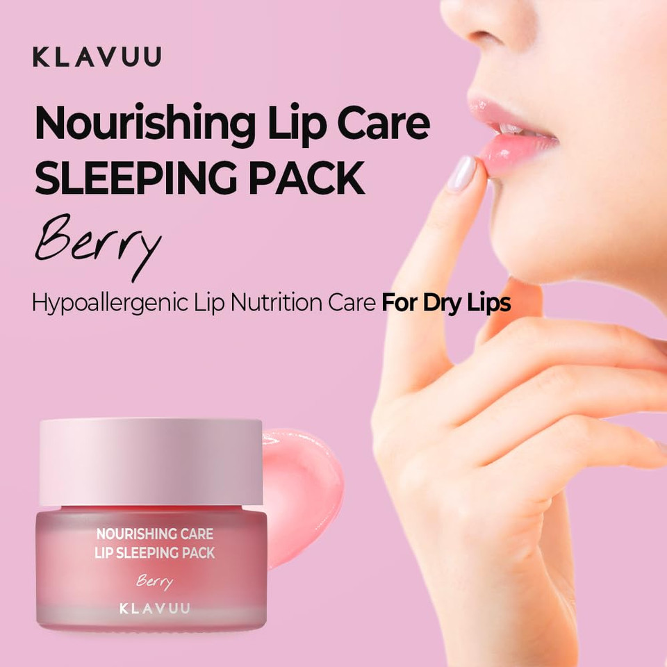 Klavuu Lip Mask Set (2Pcs)  Overnight Deep Hydrating Korean Lip Balm Treatment For Very Dry, Chapped Lips | Lip Lightening & Plumping With Instant Hydration | Gentle Exfoliating (Berry & Berry)