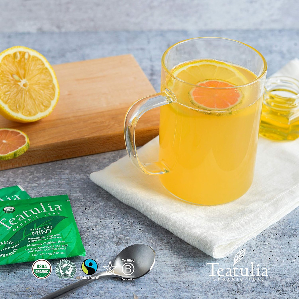 Teatulia Organic Mint Tea Bags (50 Wrapped Tea Bags) | 100% Compostable | Sustainably Grown Spearmint In Washington Usa