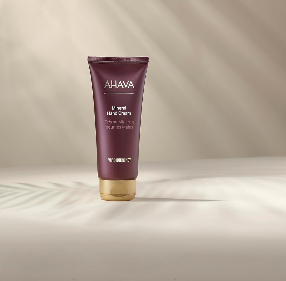 Ahava Mineral Hand Cream Vivid Burgundy - Luxurious Cream For Thirsty Hands For Deep Relief & Nourishment, Maintains Smooth & Supple Hands, With Exclusive Dead Sea Mineral Blend Osmoter, 3.4 Fl.Oz