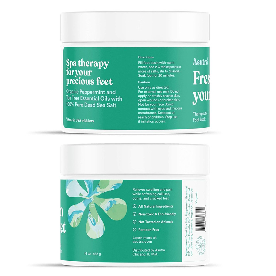 Asutra Invigorating And Therapeutic Foot Soak + Pedicure Pumice Stone (Dead Sea Salt W/Tea Tree & Peppermint Oils), 16 Oz - Helps To Soften Calluses, Corns, And Cracked Feet