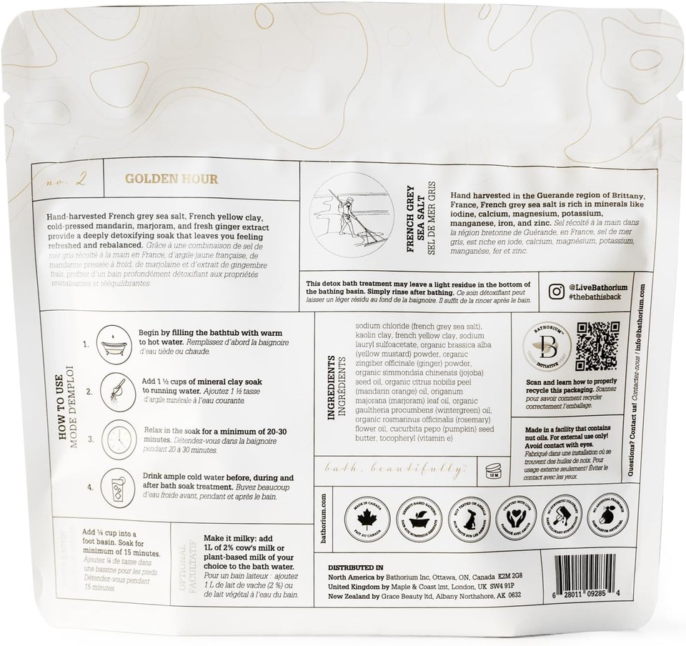 Bathorium Golden Hour Mud Mineral Soak, Detox Bath Soak With French Grey Sea Salt, Ginger & Mandarin, Sinus Relief & Recovery, Ph-Balanced For Women, Approximately 3 Baths, 32 Oz