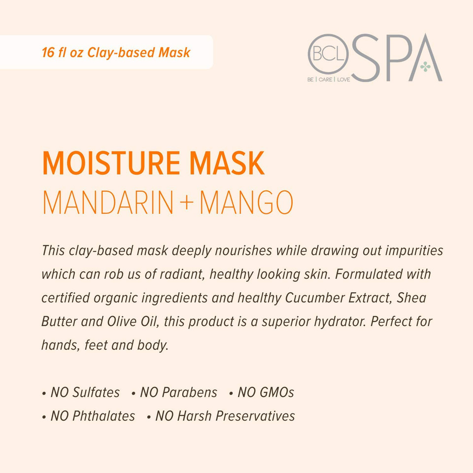 Bcl Spa Organic Mandarin And Mango Moisture Mask For Hands, Foot Mask, And Body Mask Skin Care Spa Treatment, Home Or Professional Use With Argan Oil, Olive Oil, Aloe Vera, Cucumber, And Kelp 16 Fl Oz