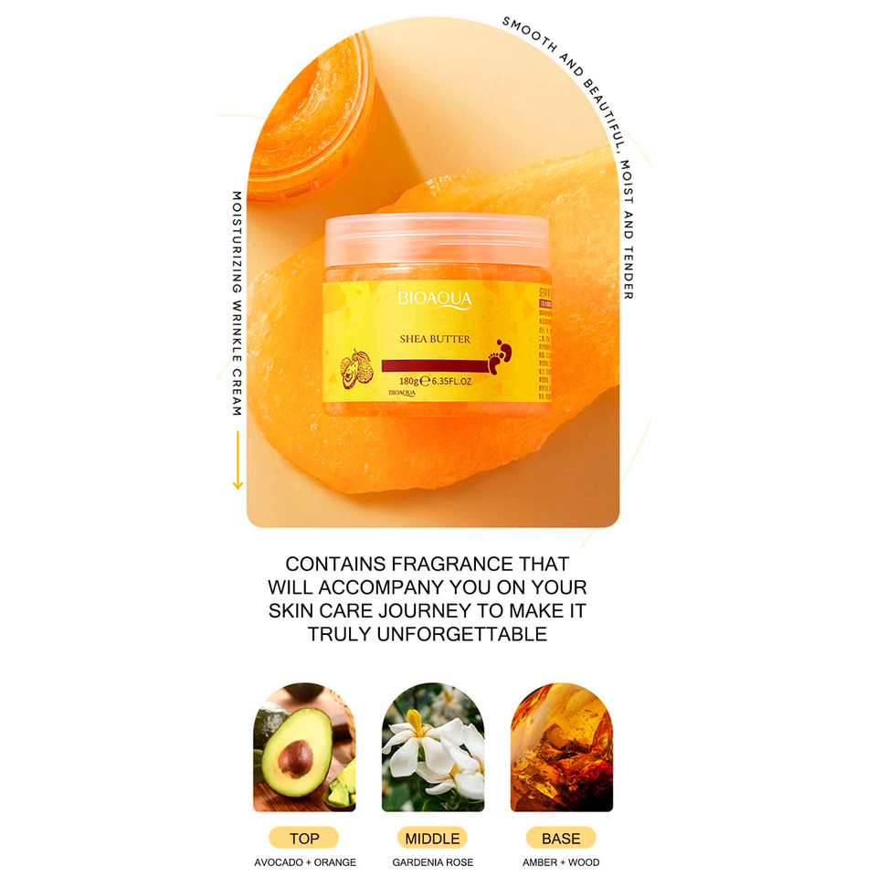 Bioaqua Foot Care Herbal Massage Scrub-Exfoliating Cream Cleansing Delicate Feet Skin Shea Oil Natural Extracts 180G / 6.35Oz