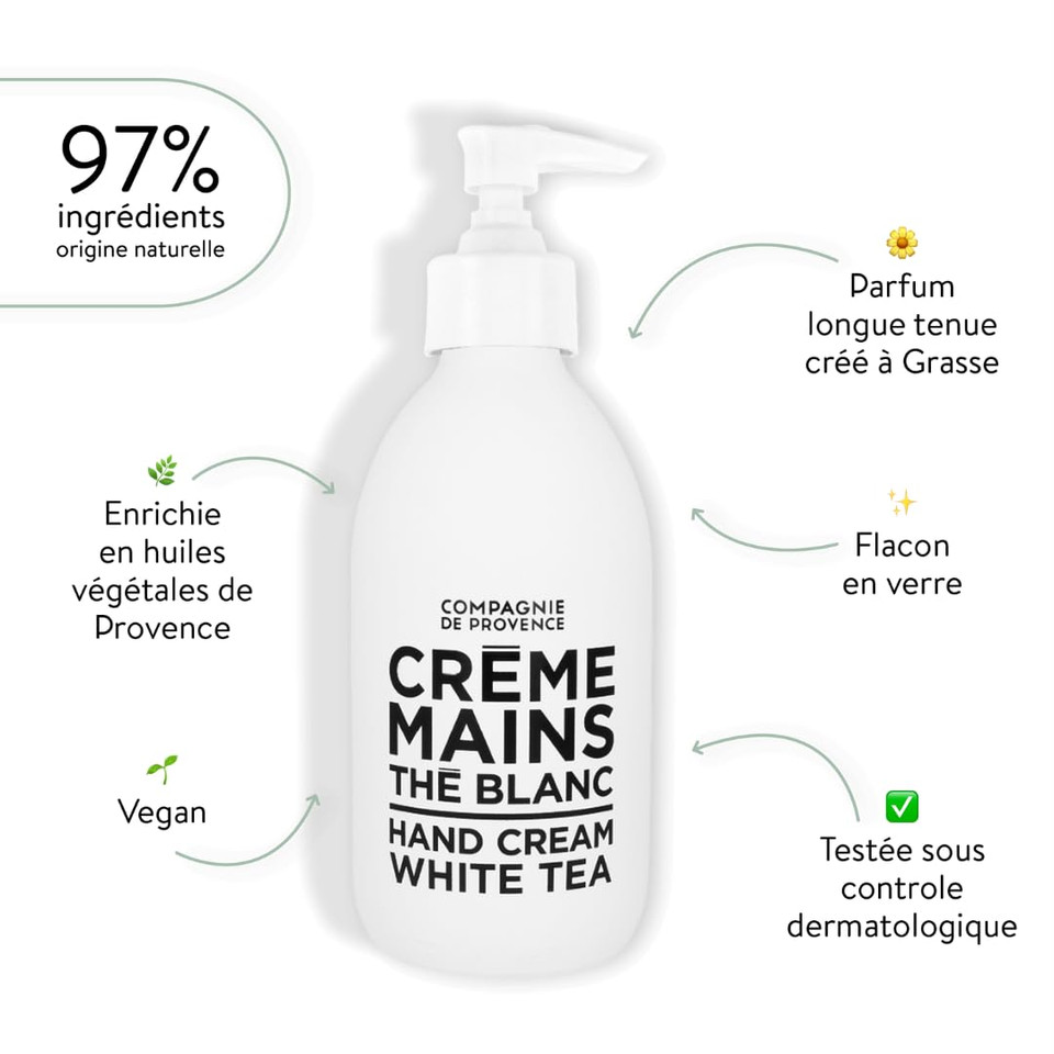 Compagnie De Provence Luxury Hand Cream - White Tea - 10 Fl Oz Glass Pump Bottle