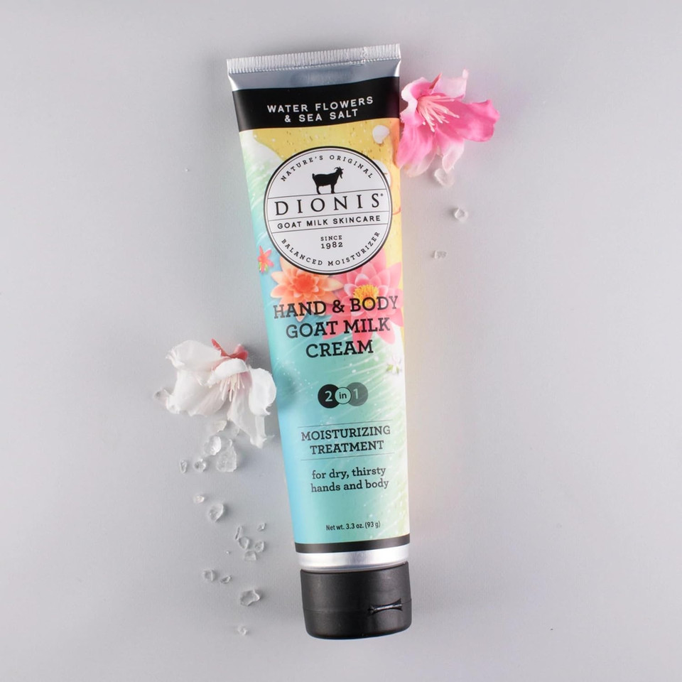 Dionis Goat Milk Skincare 3.3Oz Water Flowers & Sea Salt Hand & Body Cream - Travel Size Hand Lotion For Hydrating & Moisturizing Dry Skin - Cruelty Free Cream Made In The Usa - Paraben Free Formula
