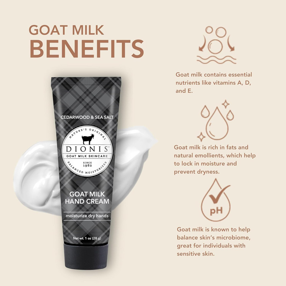 Dionis Goat Milk Skincare Scented Hand Cream, Travel Size Self Care Moisturizing Lotion For Women, Vitamins & Minerals Hydrate Dry Skin - Cruelty Free, Cedarwood & Sea Salt, 1Oz Set Of 6