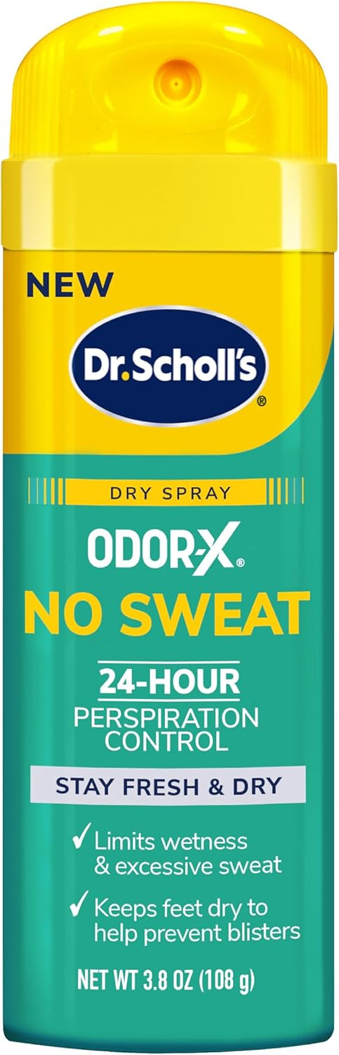 Dr. SchollS Odor-X No Sweat Dry Foot Spray, 3.8 Oz - 24-Hour Perspiration Control, Stay Fresh & Dry, Limits Wetness & Excessive Sweat, Keeps Feet Dry To Help Prevent Blisters, Great For Men & Women