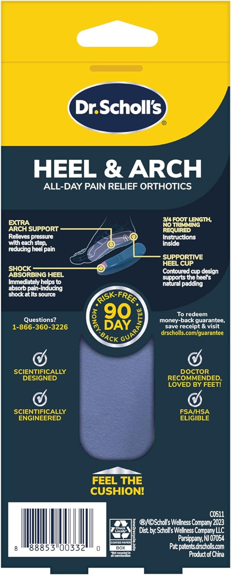 Dr. Scholl'S® Heel & Arch All-Day Pain Relief Orthotics, Men'S 8-12, 1 Pair, 3/4 Length