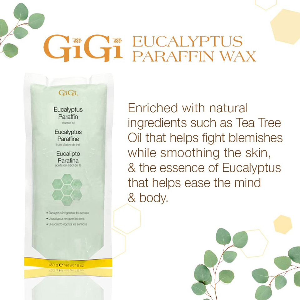 Gigi Eucalyptus Paraffin Wax Refill  Block With Tea Tree Oil For Hand & Feet Therapy, Moisturizing Wax For Paraffin Bath & Machine, 16 Oz