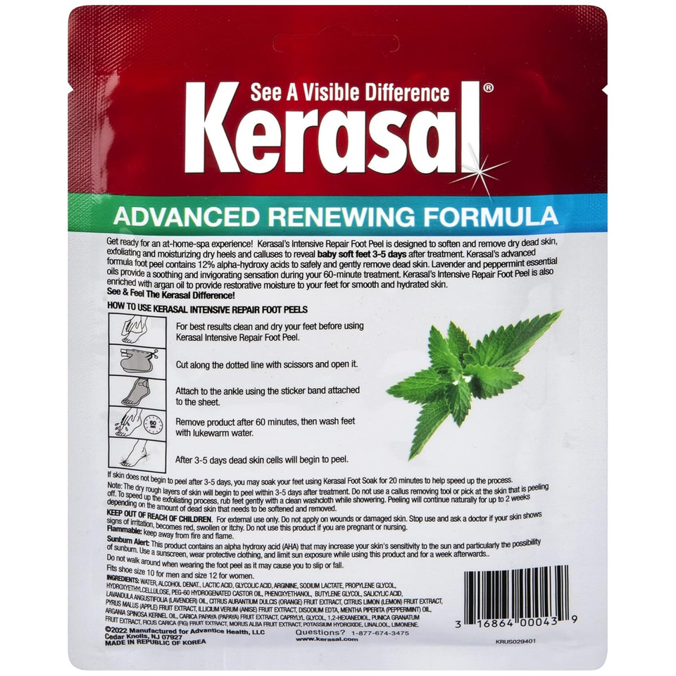 Kerasal Intensive Foot Repair, Skin Healing Ointment For Cracked Heels And Dry Feet, 1 Oz And Kerasal Intensive Repair Foot Peel For Dry Feet, 2 Pairs