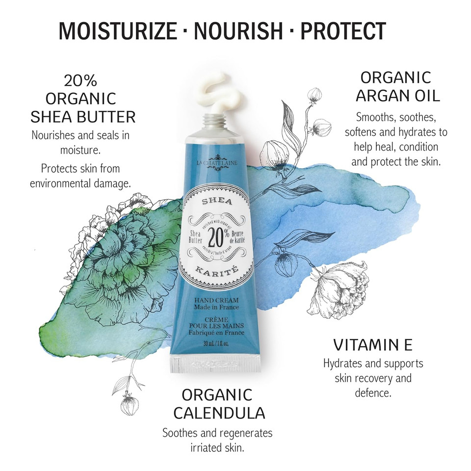 La Chatelaine 20% Shea Butter Hand Cream Travel Size, Men, Unisex, Organic Argan Oil, Moisturizing, Nourishing, Extra-Rich Hand Lotion, Made In France, Paraben Free, 1 Oz / 30Ml (Sandalwood) La Chatelaine 20% Shea Butter Hand Cream Travel Size, Men, Unisex, Organic Argan Oil, Moisturizing, Nourishing, Extra-Rich Hand Lotion, Made In France, Paraben Free, 1 Oz / 30Ml (Sandalwood)
