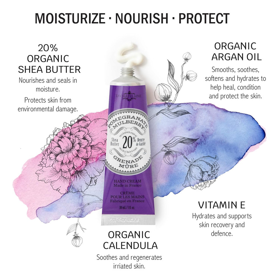 La Chatelaine 20% Shea Butter Hand Cream Travel Size, Organic Argan Oil, Moisturizing, Nourishing, Repairing, Extra-Rich Hand Lotion, Made In France, Paraben Free, 1 Oz / 30Ml (Wild Fig) La Chatelaine 20% Shea Butter Hand Cream Travel Size, Organic Argan Oil, Moisturizing, Nourishing, Repairing, Extra-Rich Hand Lotion, Made In France, Paraben Free, 1 Oz / 30Ml (Wild Fig)