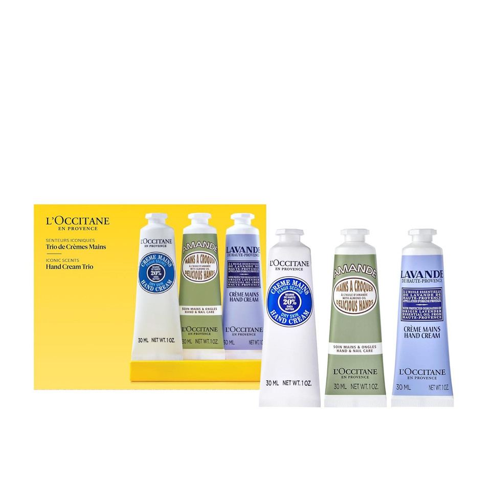 L'Occitane Hand Cream Classics, 3-Piece Set: Moisturizing Hand Creams, Iconic Scents, Vegan, All Skin Types, Perfect Gift, Made In France L'Occitane Hand Cream Classics, 3-Piece Set: Moisturizing Hand Creams, Iconic Scents, Vegan, All Skin Types, Perfect Gift, Made In France