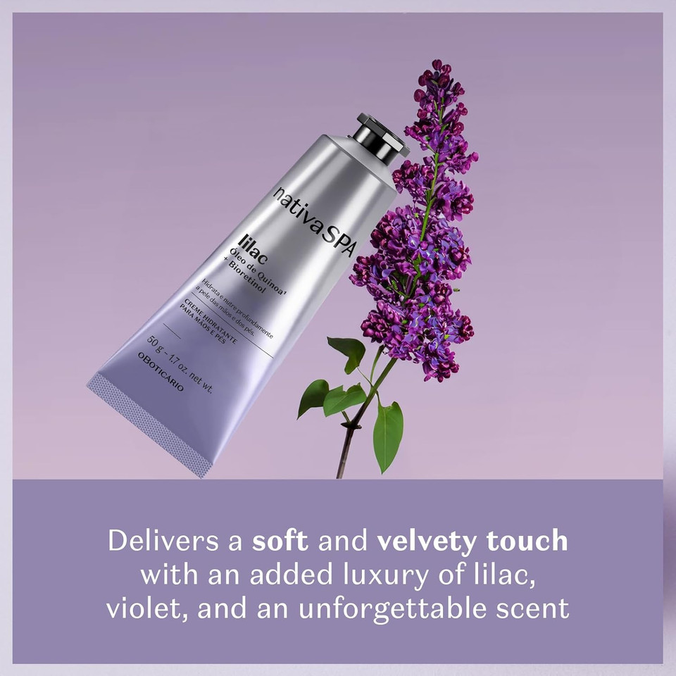 Nativa Spa By O Boticário, Lilac Hand Cream, Hydrating Quinoa Oil & Bioretinol Lotion With The Essence Of Lilac Flowers, 1.7 Ounce