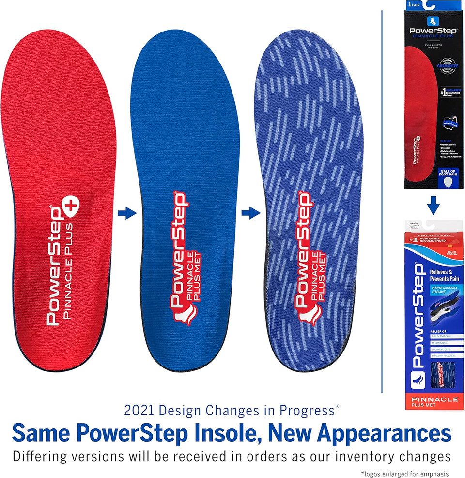 Powerstep Pinnacle Plus Ball Of Foot Pain Relief Orthotics - Shoe Inserts For Metatarsalgia, Arch Support & Morton'S Neuroma Pain Relief - Made In Usa Insoles With Metatarsal Pad (M 9-9.5, F 11-11.5)