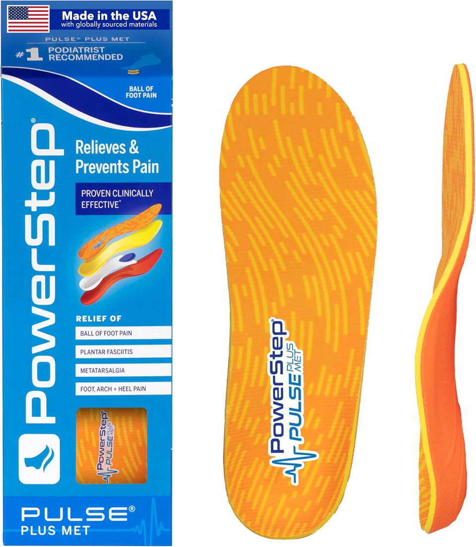 Powerstep Pulse Plus Met - Ball Of Foot Pain Relief Shoe Insoles - Running Shoe Orthotics For Metatarsal Foot Pain, And Morton'S Neuroma Relief - Made In The Usa (M 6-6.5, F 8-8.5)