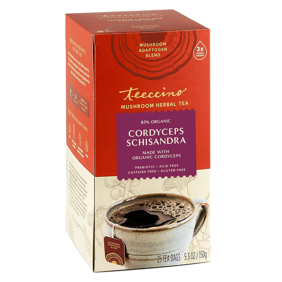 Teeccino Wellness Tea Variety Pack - Chaga Ashwagandha, Cordyceps Schisandra, Dark Chocolate - Mushroom Adaptogen & Prebiotic Herbal Teas, 25 Tea Bags (Pack Of 3)