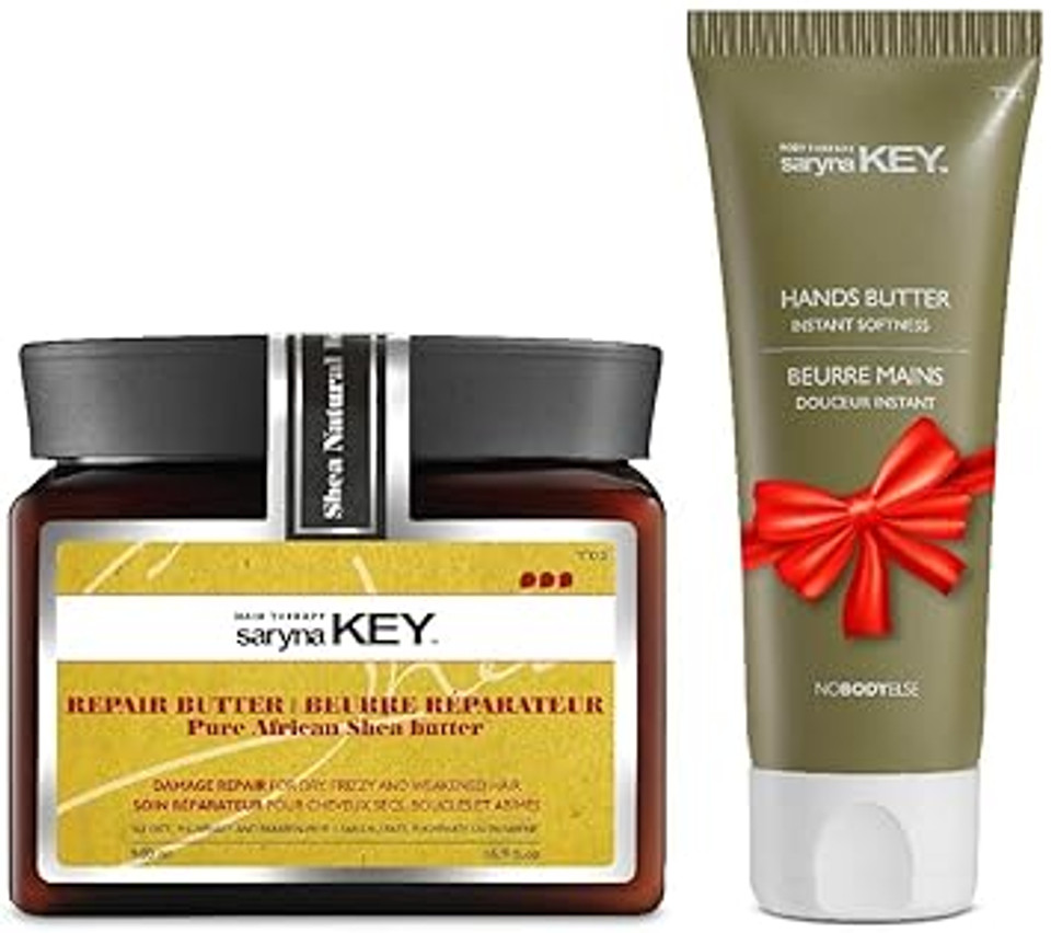 Saryna Key Damage Repair Treatment Butter Mask - African Shea Butter For Dry Hair Treatment - Rejuvenating Butter Moisturizer With Natural Keratin And Vitamins A, E, F (500Ml/16.9Oz + Hand Cream)