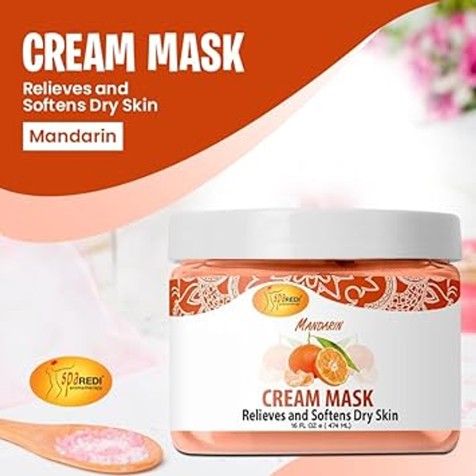 Spa Redi - Body And Foot Cream Mask, Mandarin, 16 Oz - Pedicure Massage For Tired Feet And Body, Hydrating, Fresh Skin - Infused With Hyaluronic Acid, Amino Acids, Panthenol, Comfrey Extract