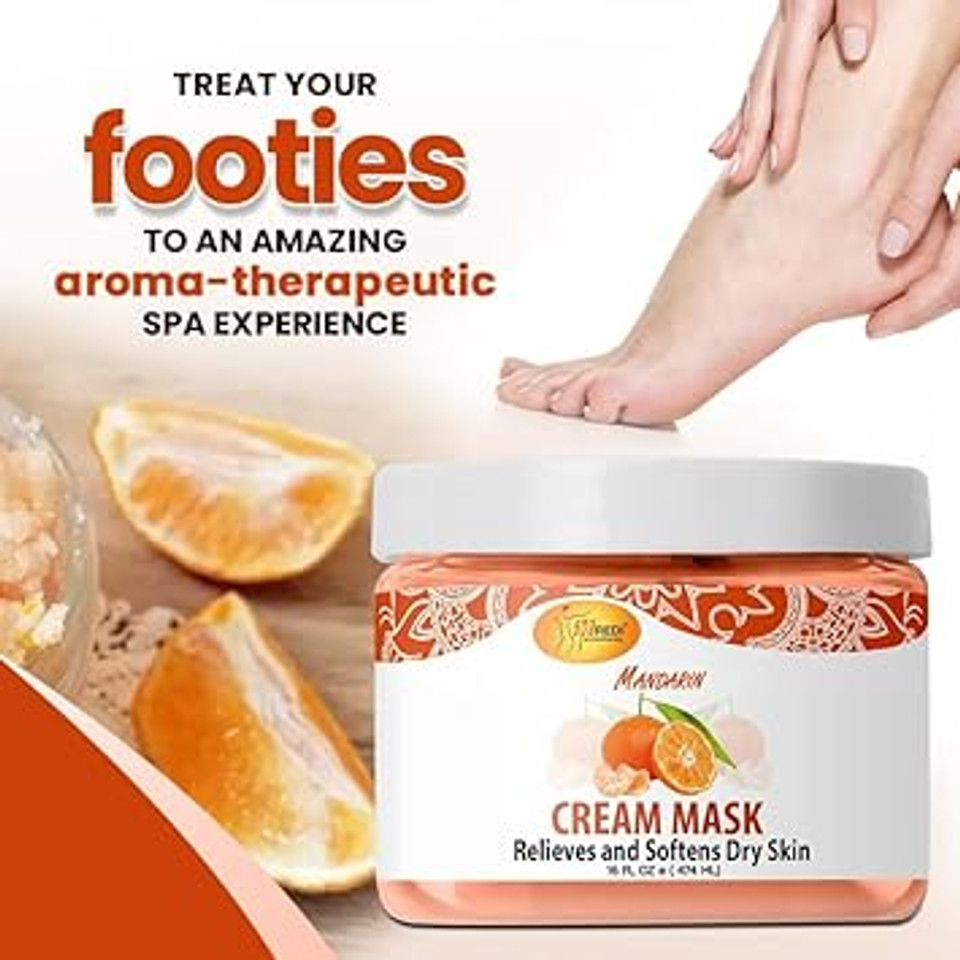 Spa Redi - Body And Foot Cream Mask, Mandarin, 16 Oz - Pedicure Massage For Tired Feet And Body, Hydrating, Fresh Skin - Infused With Hyaluronic Acid, Amino Acids, Panthenol, Comfrey Extract