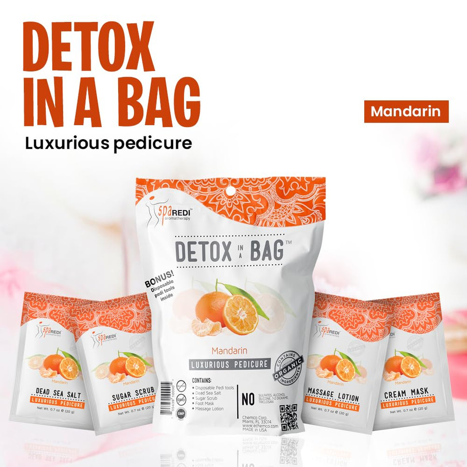 Spa Redi Detox In A Bag Pedicure Kit -Pedicure Massage For Tired Feet, Detoxifies And Refreshes Feet, Invigorating Mandarin