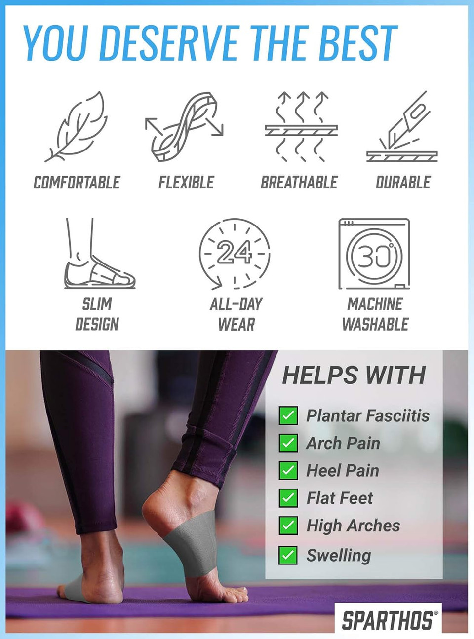 Sparthos Arch Compression Brace - Plantar Fasciitis Support Brace - Foot Feet Brace, Ankle Pain Relief, Night Splint - Dr Sock Docsocks Soothers Supports - Mens And Womens (Blue-L)