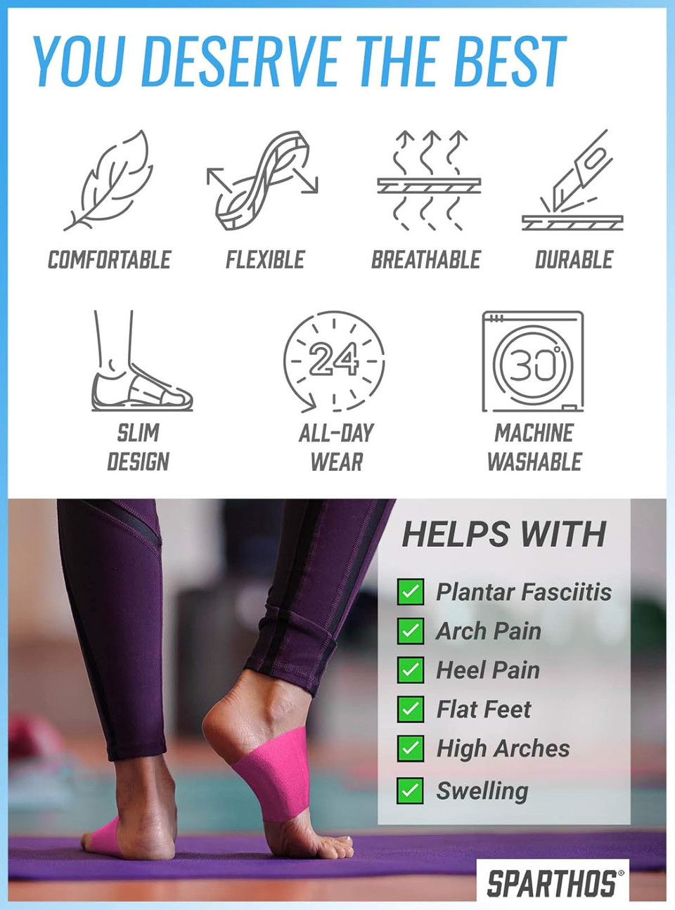 Sparthos Arch Compression Brace - Plantar Fasciitis Support Brace - Foot Feet Brace, Ankle Pain Relief, Night Splint - Planter Plantars Fascitis Faciatis - For Men And Women (Pink-M)