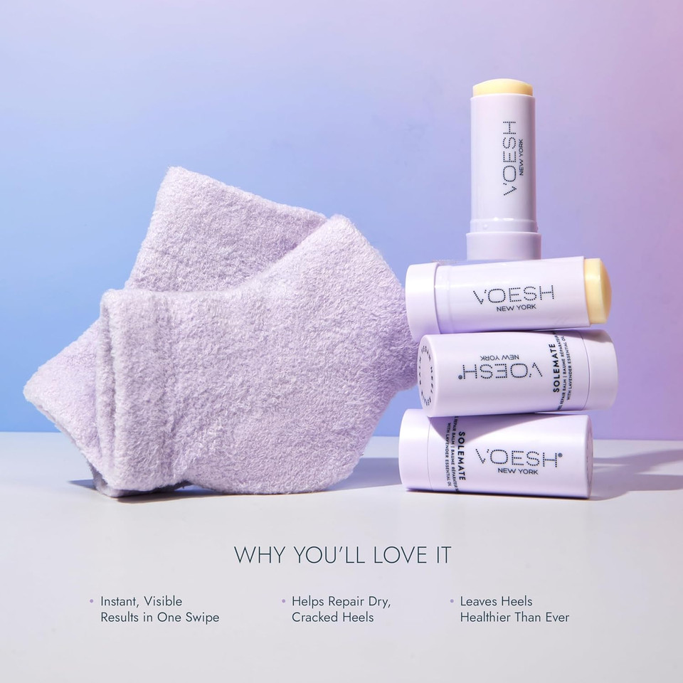 Voesh Heel Repair Duo, Solemate Heel Repair Balm & Moisturizing Heel Socks, Cracked Heel Stick Balm, Foot Care For Men & Women, At-Home Foot Care, Fuzzy Heel Socks, Toeless Spa Socks - Lavender Voesh Heel Repair Duo, Solemate Heel Repair Balm & Moisturizing Heel Socks, Cracked Heel Stick Balm, Foot Care For Men & Women, At-Home Foot Care, Fuzzy Heel Socks, Toeless Spa Socks - Lavender
