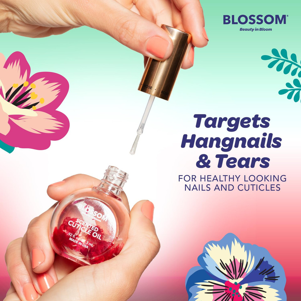 Blossom Cuticle Oil For Nails, Hydrating, Moisturizing, Scented Nail Oil Cuticle Care, Infused With Real Flowers, Made In Usa, 0.5 Fl. Oz, Apple
