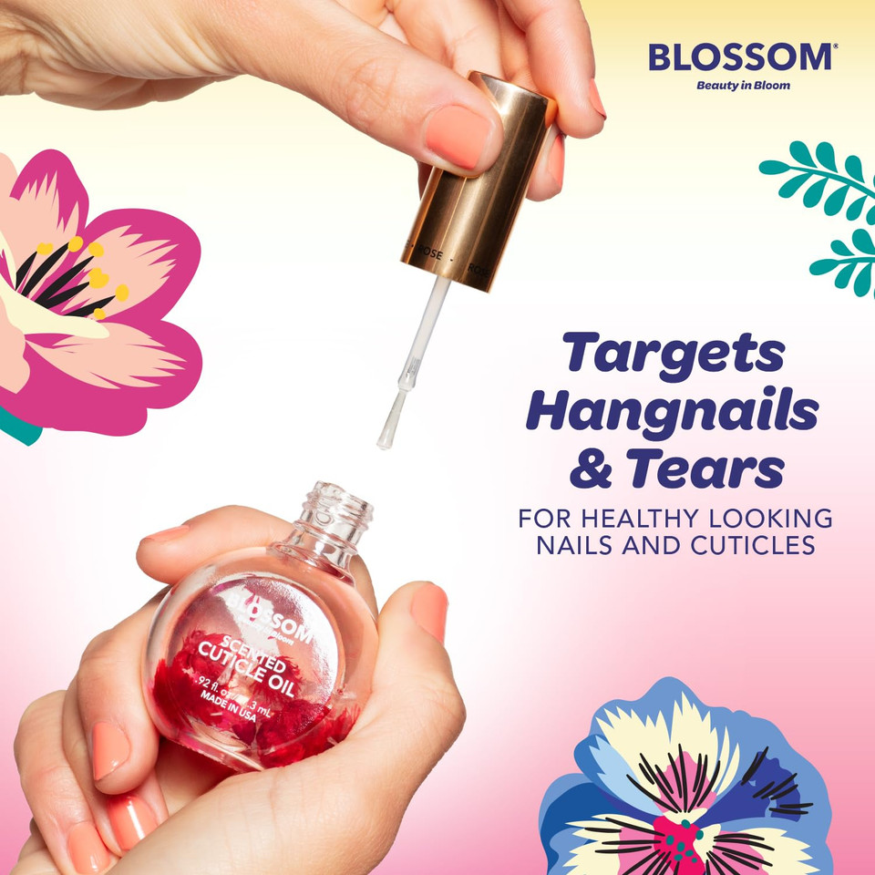 Blossom Cuticle Oil For Nails, Hydrating, Moisturizing, Scented Nail Oil Cuticle Care, Infused With Real Flowers, Made In Usa, 0.5 Fl. Oz, Cherry