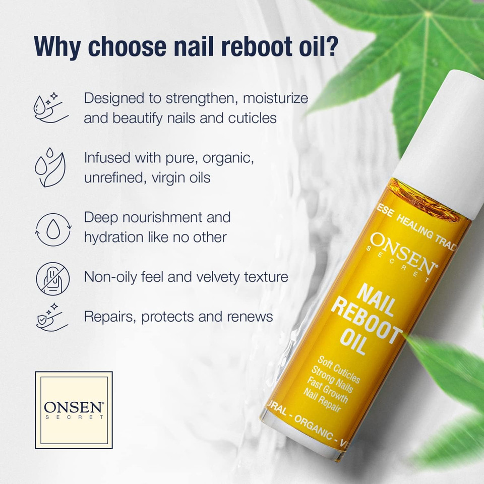 Onsen Secret Nail Reboot Duo - Treatment For Damaged Nails - Natural Nail Care & Cuticle Repair - Visible Results For Perfect Nails, Cuticle Conditioner Cream 15Ml & Nail Reboot Oil 10Ml