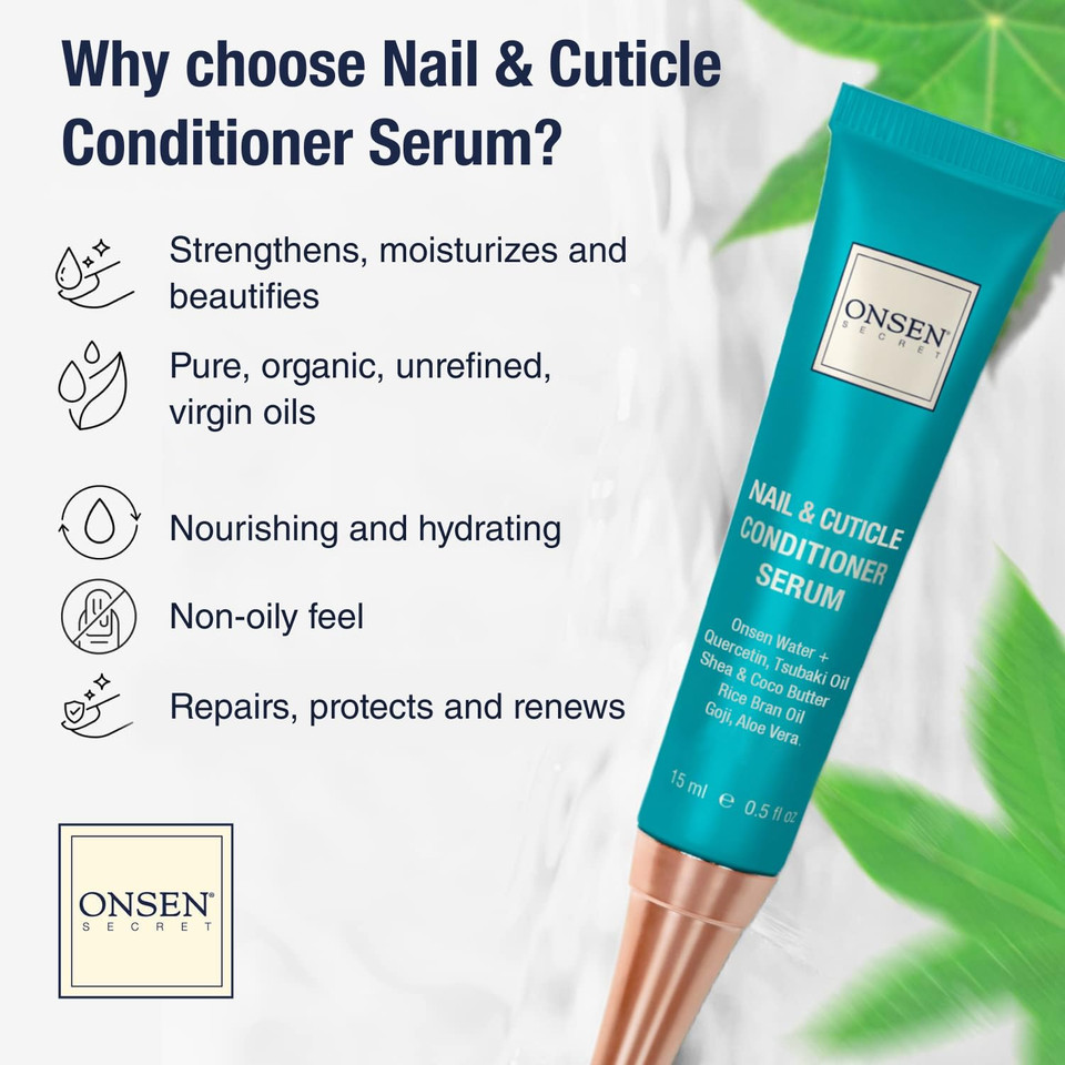 Onsen Secret Nail Reboot Duo - Treatment For Damaged Nails - Natural Nail Care & Cuticle Repair - Visible Results For Perfect Nails, Cuticle Conditioner Cream 30Ml & Nail Reboot Oil 30Ml