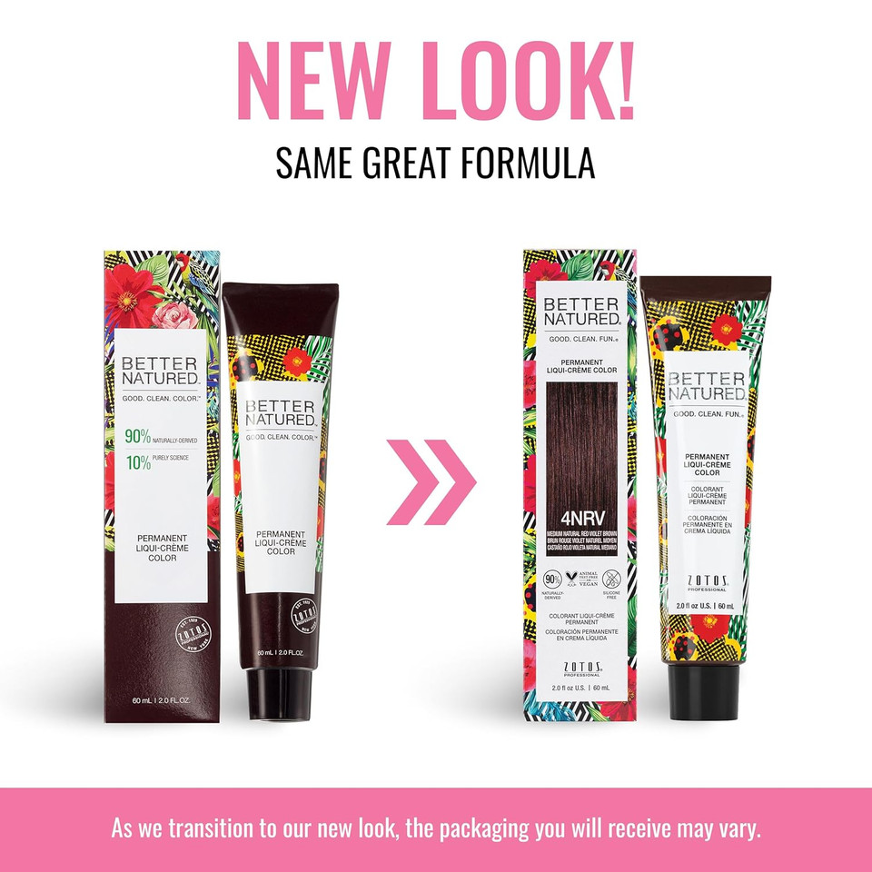 Better Natured Permanent 4Nrv Medium Natural Red Violet Brown Hair Color Dye - Naturally-Derived, Vegan & 100% Gray Coverage That Lasts Up To 8 Weeks