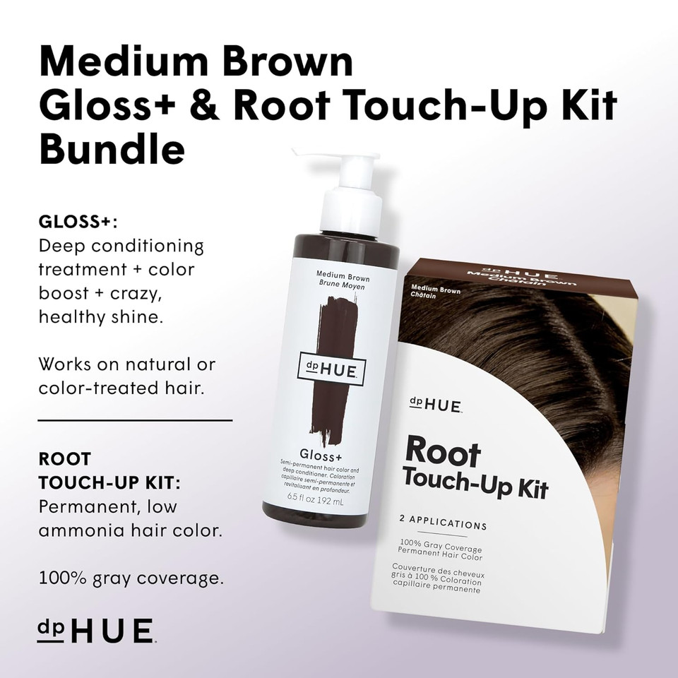 Dphue Gloss+, Medium Brown (6.5 Oz) + Root Touch-Up Kit, Medium Brown