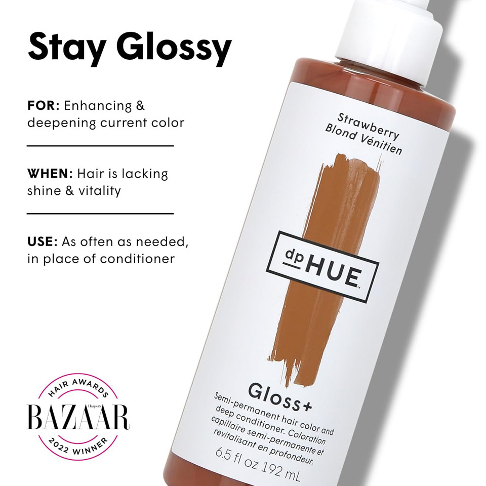 Dphue Gloss+, Strawberry - 6.5 Oz (8-12 Applications) - Semi-Permanent Hair Color & Conditioner - Lasts Up To Eight Washes - Paraben, Sls & Sles Sulfate Free - Vegan, Leaping Bunny Certified