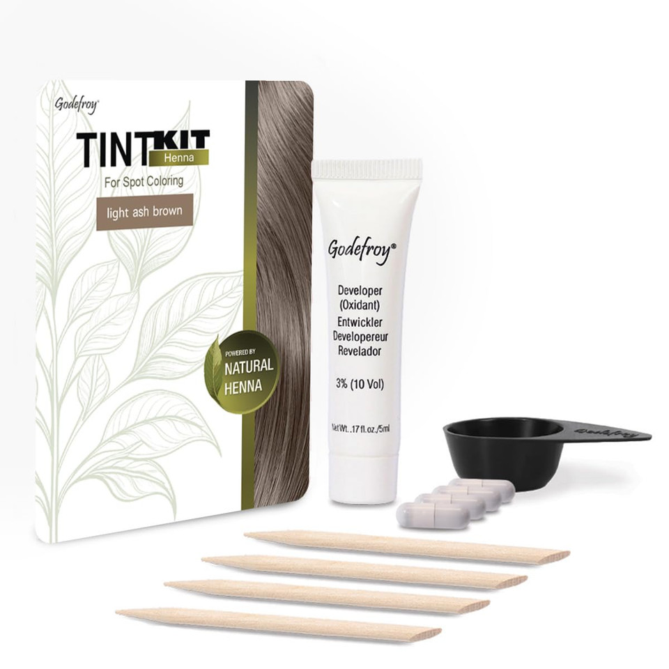 Godefroy Powered By Henna - Tint Kit 4 Applications | Light Ash Brown | Spot Hair Color Powered By Natural Henna