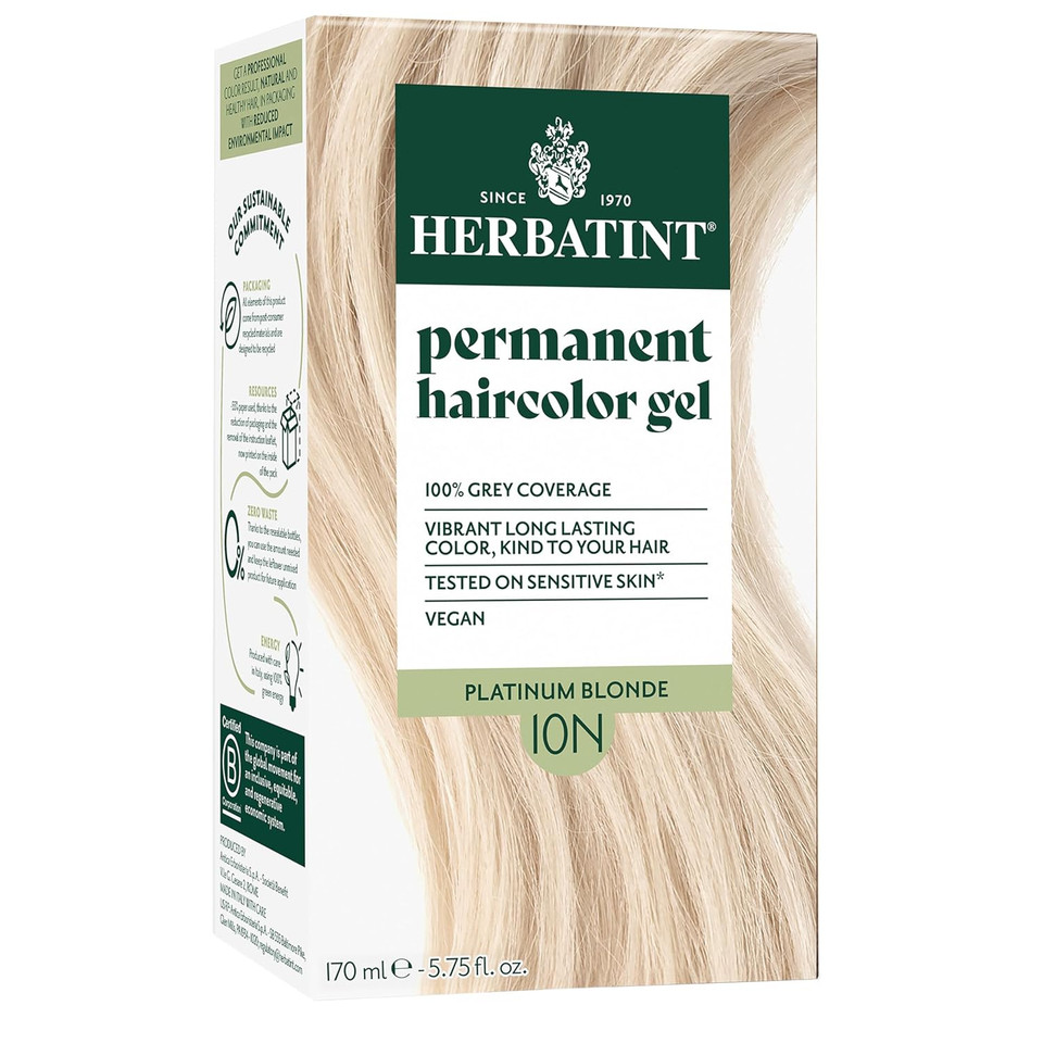 Herbatint Permanent Hair Dye For Women - 10N Platinum Blonde - For Up To 100% Gray Coverage Of Resistant Gray Hair - Ammonia-Free, Alcohol-Free & Vegan - Salon Influenced Hair Color 5.75 Fl Oz