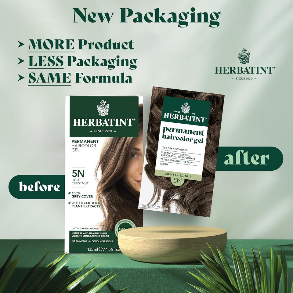 Herbatint Permanent Hair Dye For Women - 5N Light Chestnut - For Up To 100% Gray Coverage Of Resistant Gray Hair - Ammonia-Free, Alcohol-Free & Vegan - Salon Influenced Hair Color 5.75 Fl Oz Herbatint Permanent Hair Dye For Women - 5N Light Chestnut - For Up To 100% Gray Coverage Of Resistant Gray Hair - Ammonia-Free, Alcohol-Free & Vegan - Salon Influenced Hair Color 5.75 Fl Oz