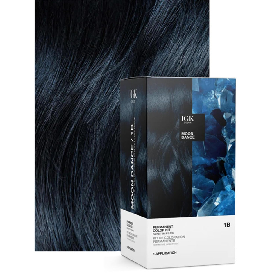 Igk Permanent Hair Color Kit | 1B Moon Dance - Darkest Blue Black |100% Gray Color Coverage + Strengthen + Shine | Ammonia Free