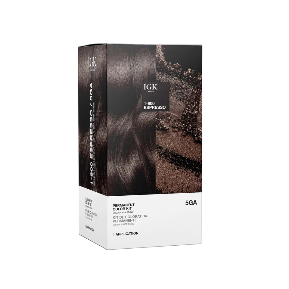 Igk Permanent Hair Color Kit | 5Ga 1-800 Espresso - Golden Ash Brown | 100% Gray Color Coverage + Strengthen + Shine | Ammonia Free