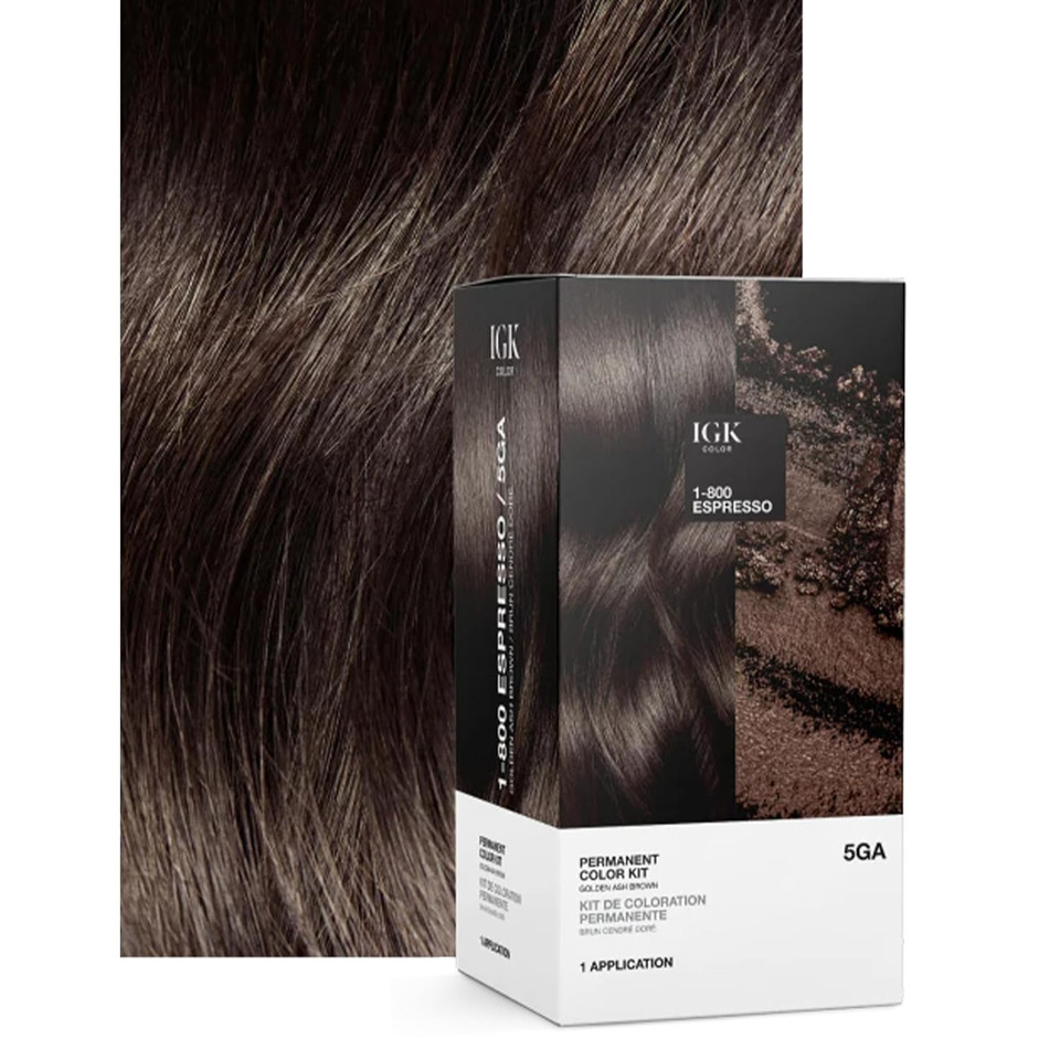 Igk Permanent Hair Color Kit | 5Ga 1-800 Espresso - Golden Ash Brown | 100% Gray Color Coverage + Strengthen + Shine | Ammonia Free