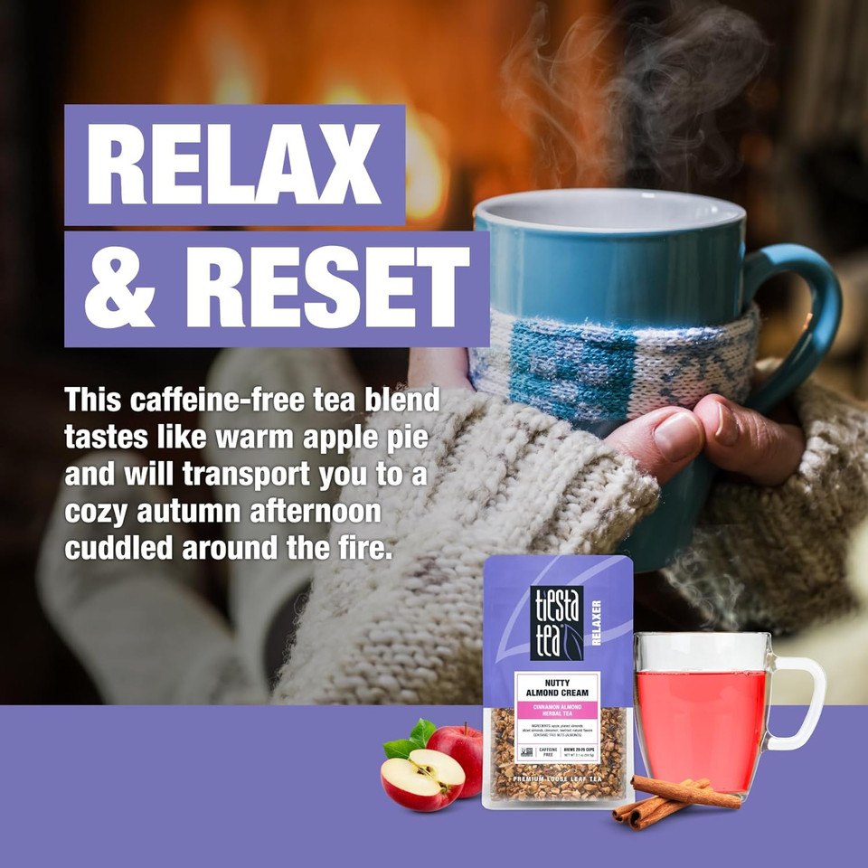 Tiesta Tea - Nutty Almond Cream | Cinnamon Almond Herbal Tea |Premium Loose Leaf Tea Blend |Non-Caffeinated Fruit Tea | Make Hot Or Iced Tea & Up To 25 Cups - 12.6 Ounce Resealable Pouch, Pack Of 6