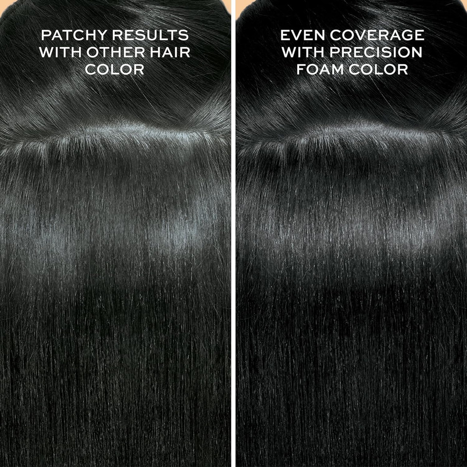 John Frieda Precision Foam Colour, Blue Black 2A, Full-Coverage Hair Color Kit, Anti-Fade Gray Coverage, Deep Color Saturation Hair Dye, 1 Application