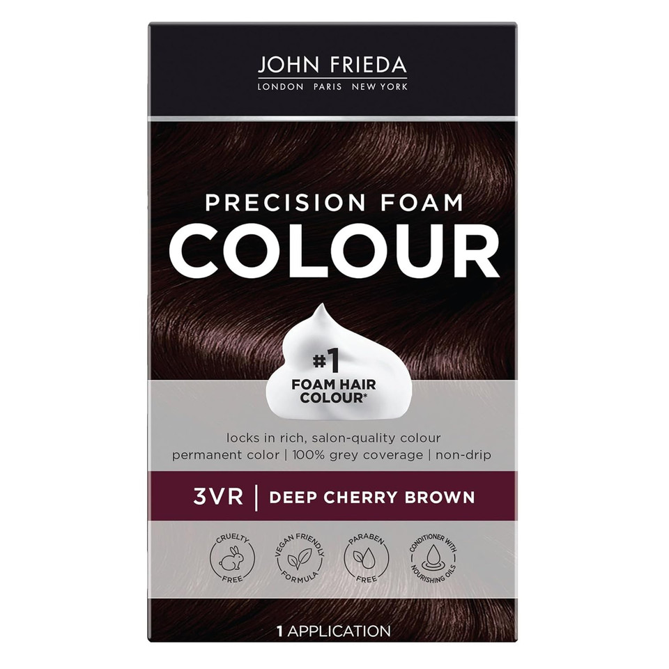 John Frieda Precision Foam Colour, Dark Natural Brown 4N, Full-Coverage Hair Color Kit, Anti-Fade Gray Coverage, Deep Color Saturation Hair Dye, 1 Application